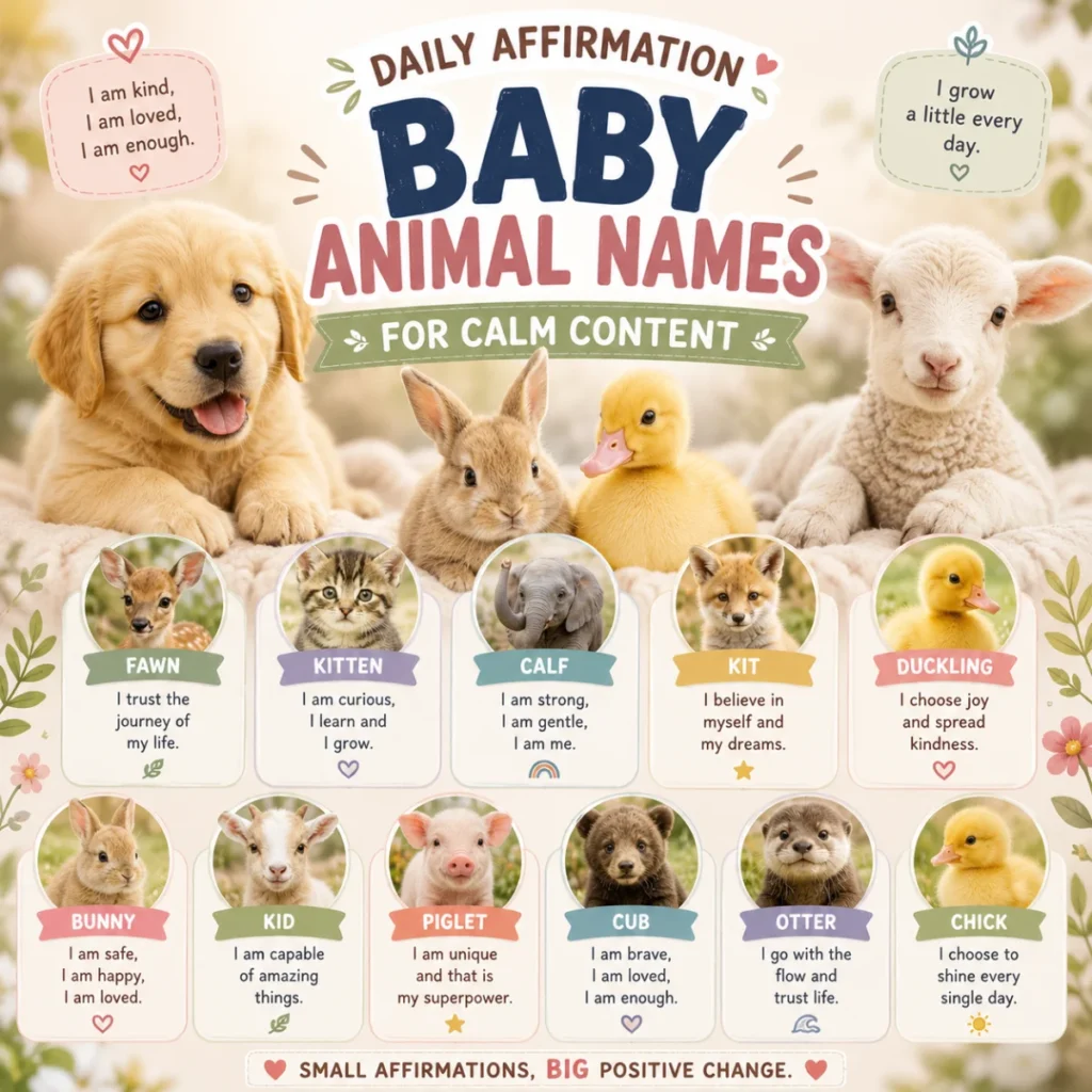 Daily Affirmation Baby Animal Names for Calm Content